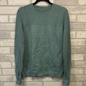 Light Sage Open-Knit Sleeve Crewneck Sweater Size Medium